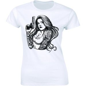 A Beautiful Tattoo Girl with Pistol Gun T-shirt